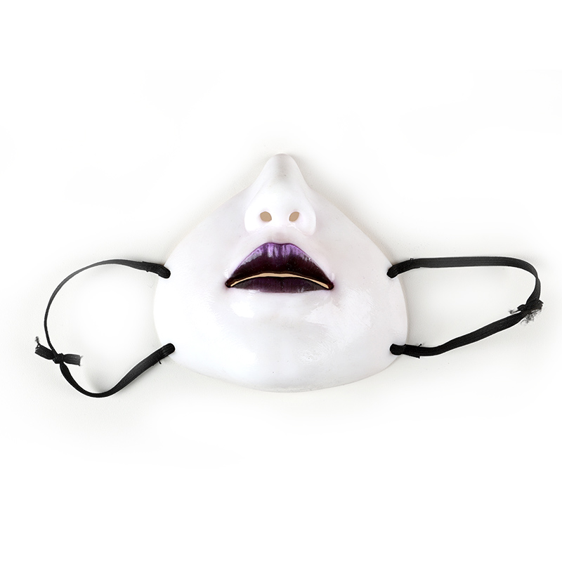  白いシリコンハーフフェイスマスク（紫色の唇）