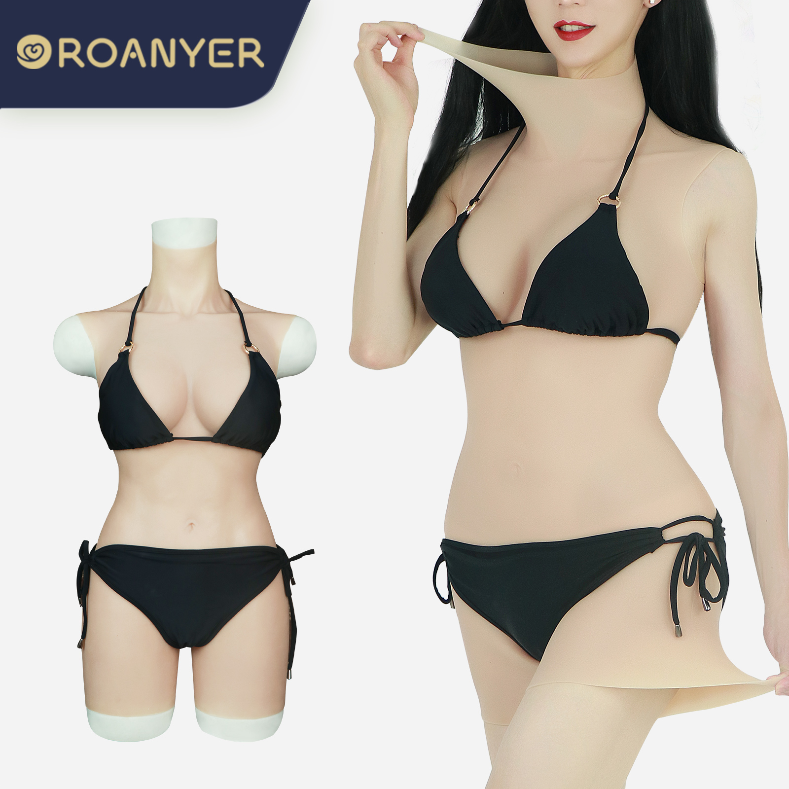 Roanyer  男の娘 女装スーツ  人工乳房 変装 レオタード  偽おっぱい  半身タイプ  Ｃカップ